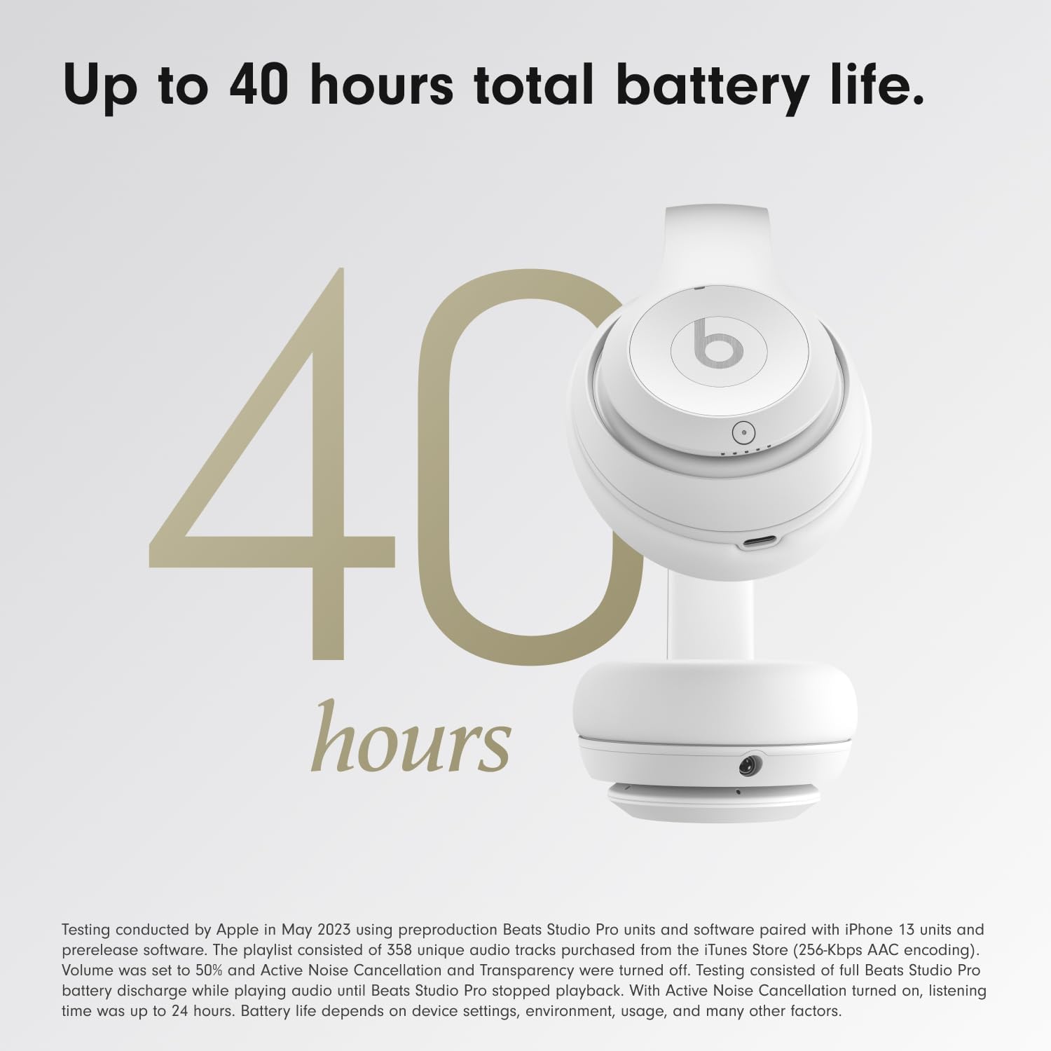 Beats Studio Pro Premium Wireless Over-Ear Headphones- Up to 40-Hour Battery Life, Active Noise Cancelling, Great for travel & commuting, USB-C Lossless Audio, Apple & Android Compatible - Matte White
