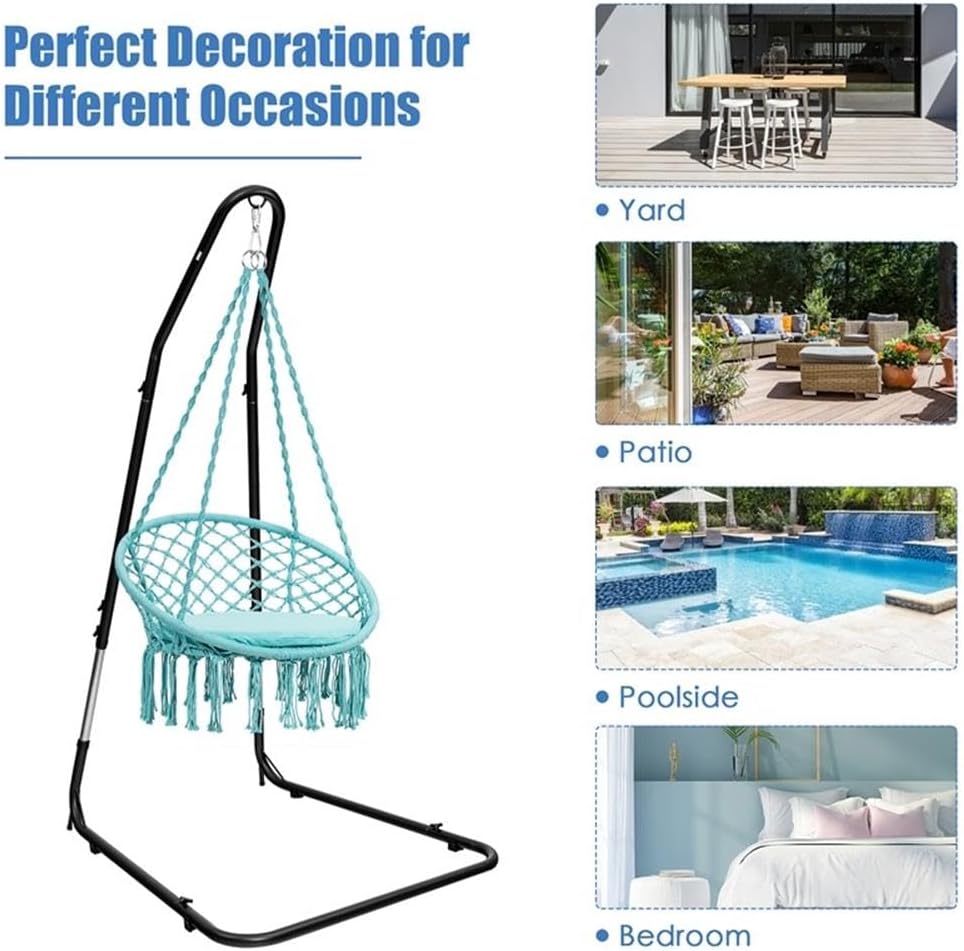 Pemberly Row Adjustable Hammock Chair Stand, 77-93 in, Steel Frame, Black Finish, Anti-Slip Footpads, Supports 330 Lbs, Lightweight Portable Design for Patio, Porch, Backyard