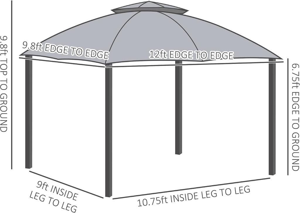 Outsunny 10' x 12' Outdoor Gazebo, Patio Gazebo Canopy Shelter w/Double Vented Roof, Zippered Mesh Sidewalls, Solid Steel Frame, Grey