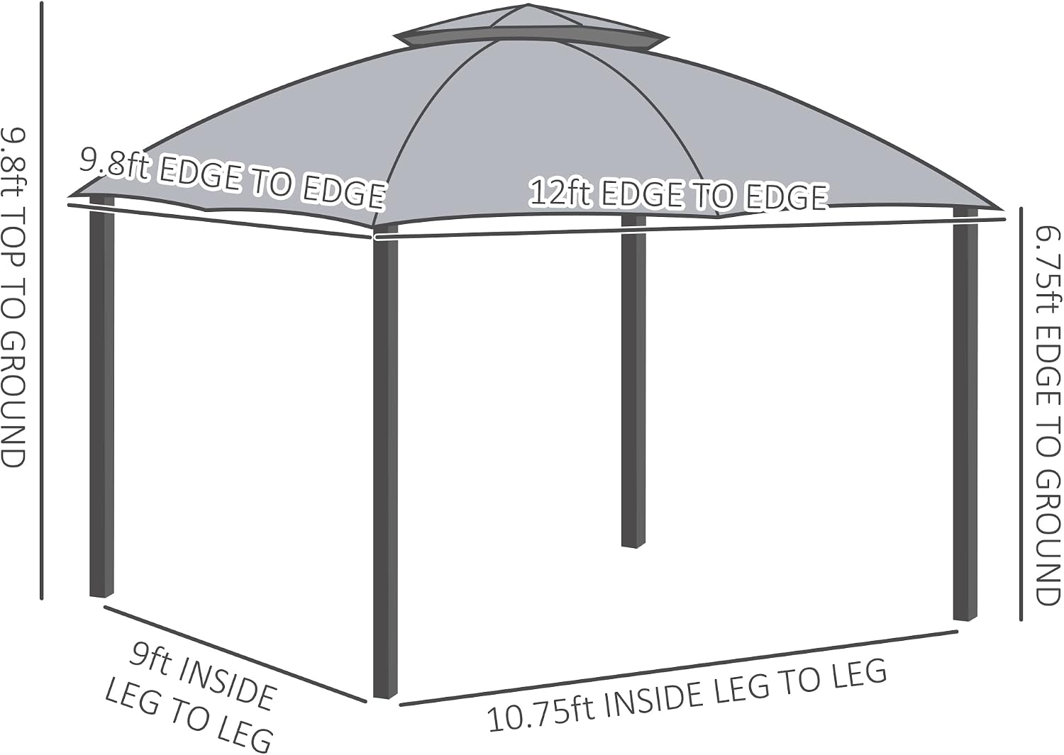 Outsunny 10' x 12' Outdoor Gazebo, Patio Gazebo Canopy Shelter w/Double Vented Roof, Zippered Mesh Sidewalls, Solid Steel Frame, Grey
