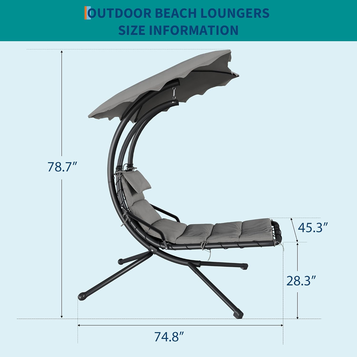 Hanging Chaise Lounge Swing Chair, Hanging Curved Chaise Lounge Chair Umbrella, Curved Steel Hammock Lounger Chairs for Outdoor Indoor Patio Pool Garden Backyard Porch
