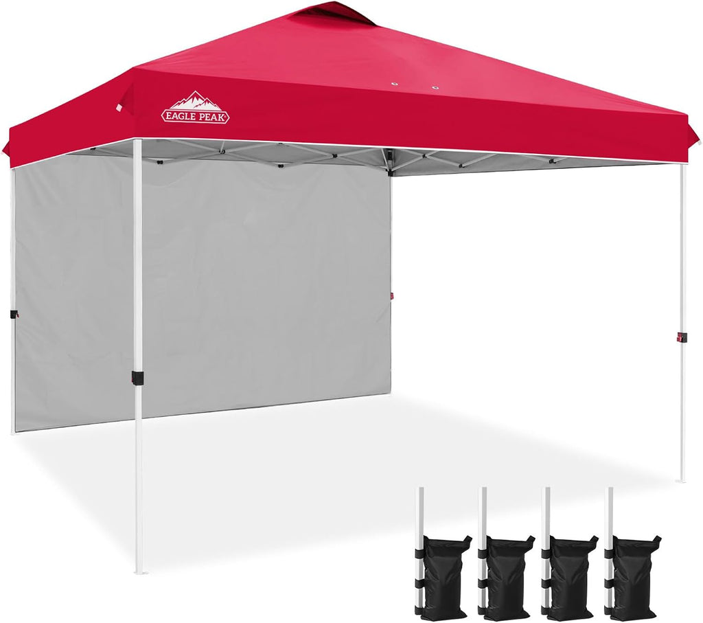 EAGLE PEAK Commercial Canopy 12x12 Pop Up Canopy Tent with 1 Sidewall, Easy Setup Heavy Duty Instant Event Shelter for Vendors & Markets, Outdoor Sun Shade, Red