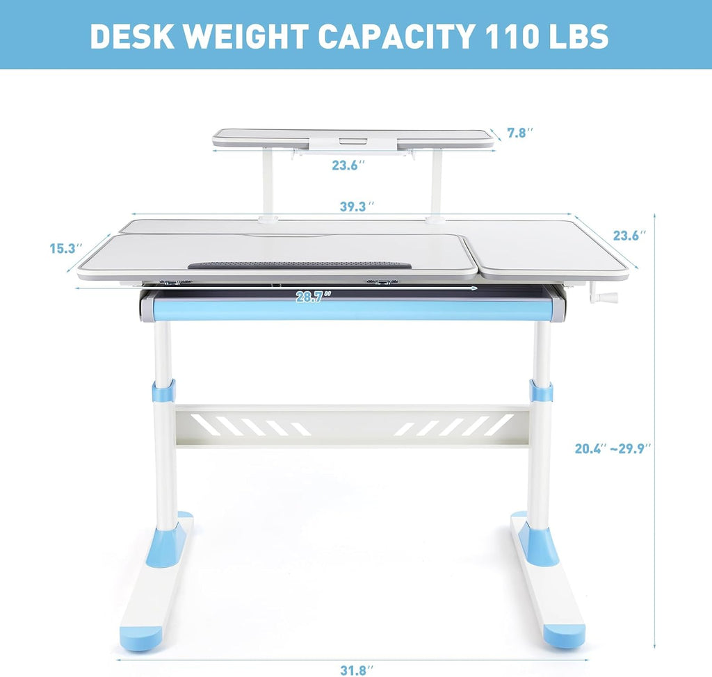 COSVALVE Adjustable Kid Desk and Chair Set, Kids Desk with Drawer, Tilter Desktop, Ergonomic Kid Chair, Height Adjustable for Girl Boy Student Home School Use,Grey
