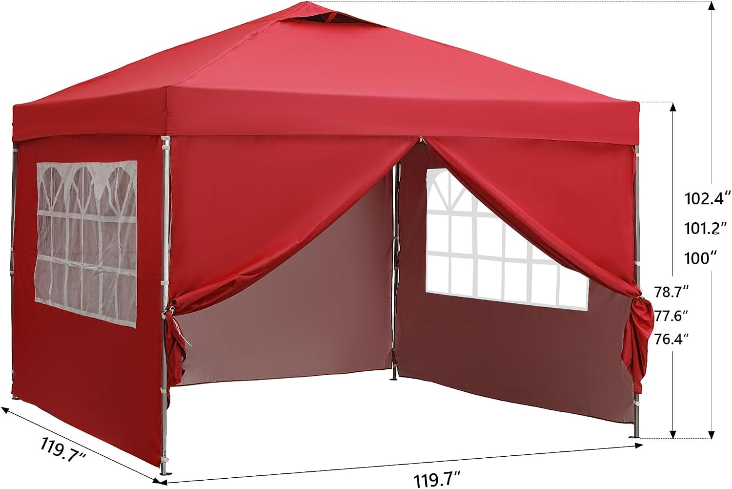 GDY 10x10 Easy Set Up Camping Canopy, Pop Up Tent with 4 Piece Sidewalls, Easy Up Canopy for Events, Parties, Gatherings, Camping, Red.