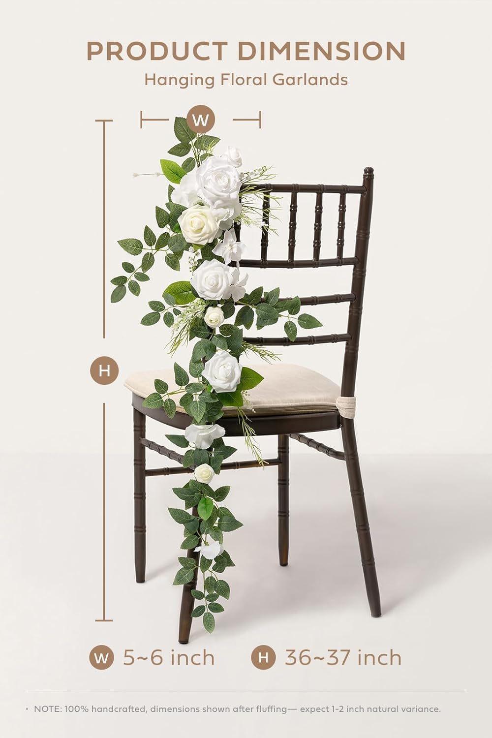 Ling's Moment 10pcs Wedding Chair Decorations Aisle Floral Swag Artificial Pew Flowers Hanging Garland White & Sage Green For Ceremony Reception Church Rose Floral Faux Arrangement Party Outdoor Decor