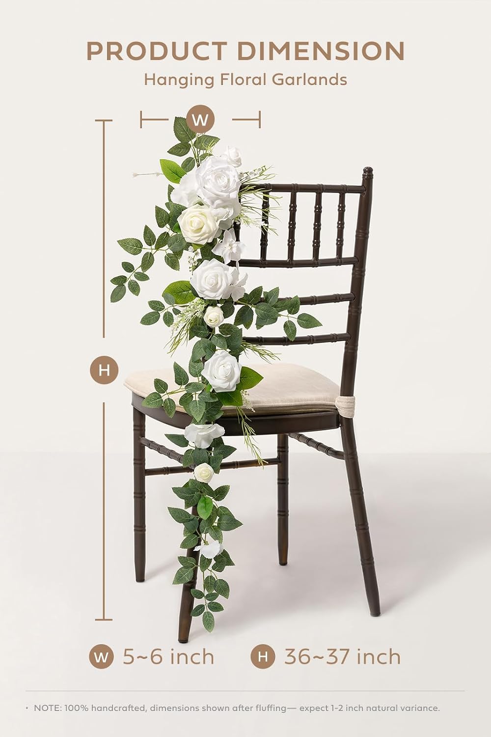 Ling's Moment 10pcs Wedding Chair Decorations Aisle Floral Swag Artificial Pew Flowers Hanging Garland Lily White & Olive For Ceremony Reception Church Rose Floral Faux Arrangement Party Outdoor Decor