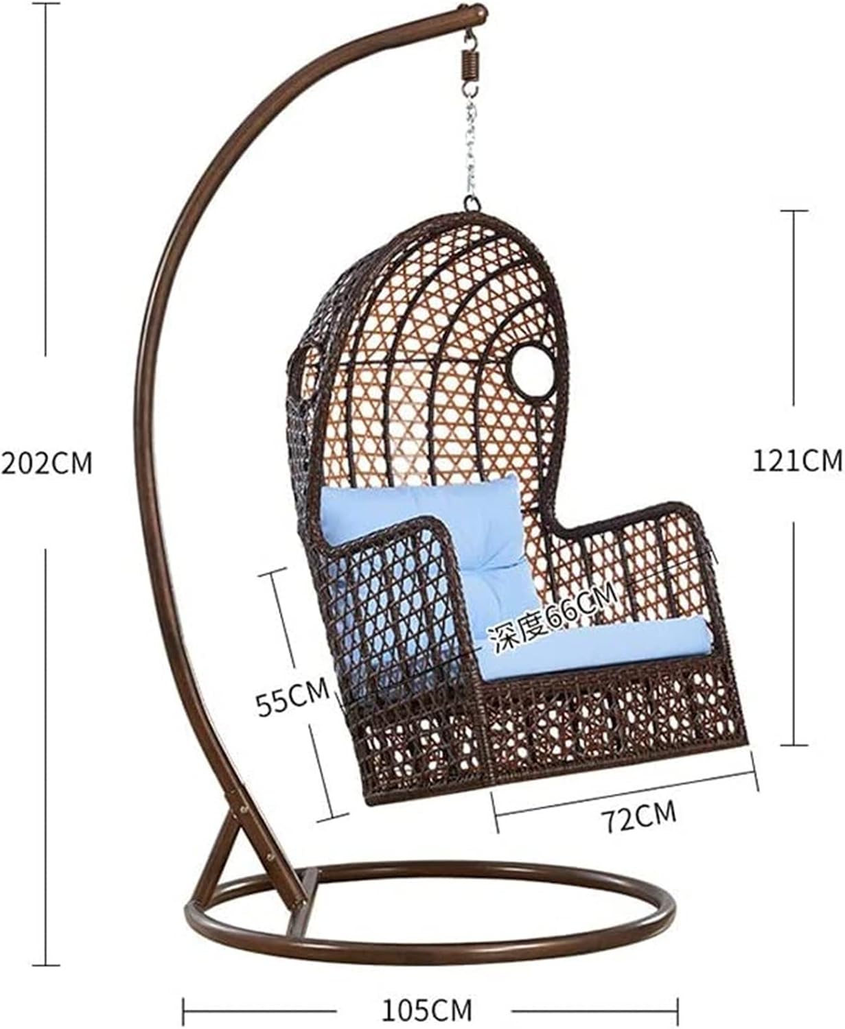 Outdoor Single Hanging Basket Chair Waterproof Detachable Cleaning Cushion Garden Rocking Chair Hanging Basket Wicker Chair Hanging Chair