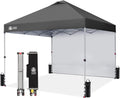 CROWN SHADES 10x10 Pop Up Canopy with 1 Side Wall - Beach Tent with One Push Setup - Outdoor Sun Shade for Events, Parties, Camping - Gazebo with STO-N-Go Cover Bag (Grid Grey)
