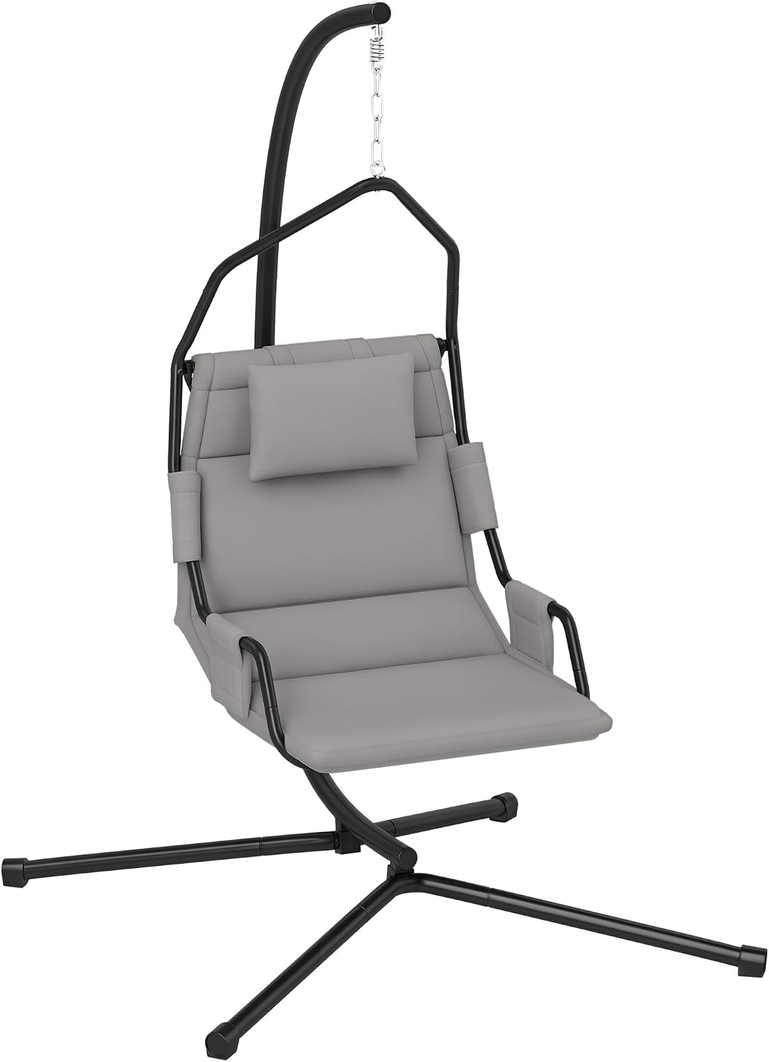 Outsunny Hammock Chair with Stand, Hammock Swing with PA Coating Oxford Fabric Cushion, Indoor Outdoor Hanging Chair with Chain, Steel Frame for Bedroom, Patio, Balcony, Gray