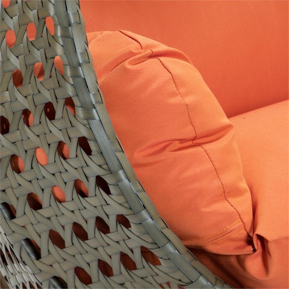 LeisureMod 2 Person Wicker Egg Chair Outdoor Indoor Bedroom Patio Hanging Lounge Swing Hammock Chairs with Beige Stand and UV Resistant Cushions, Orange