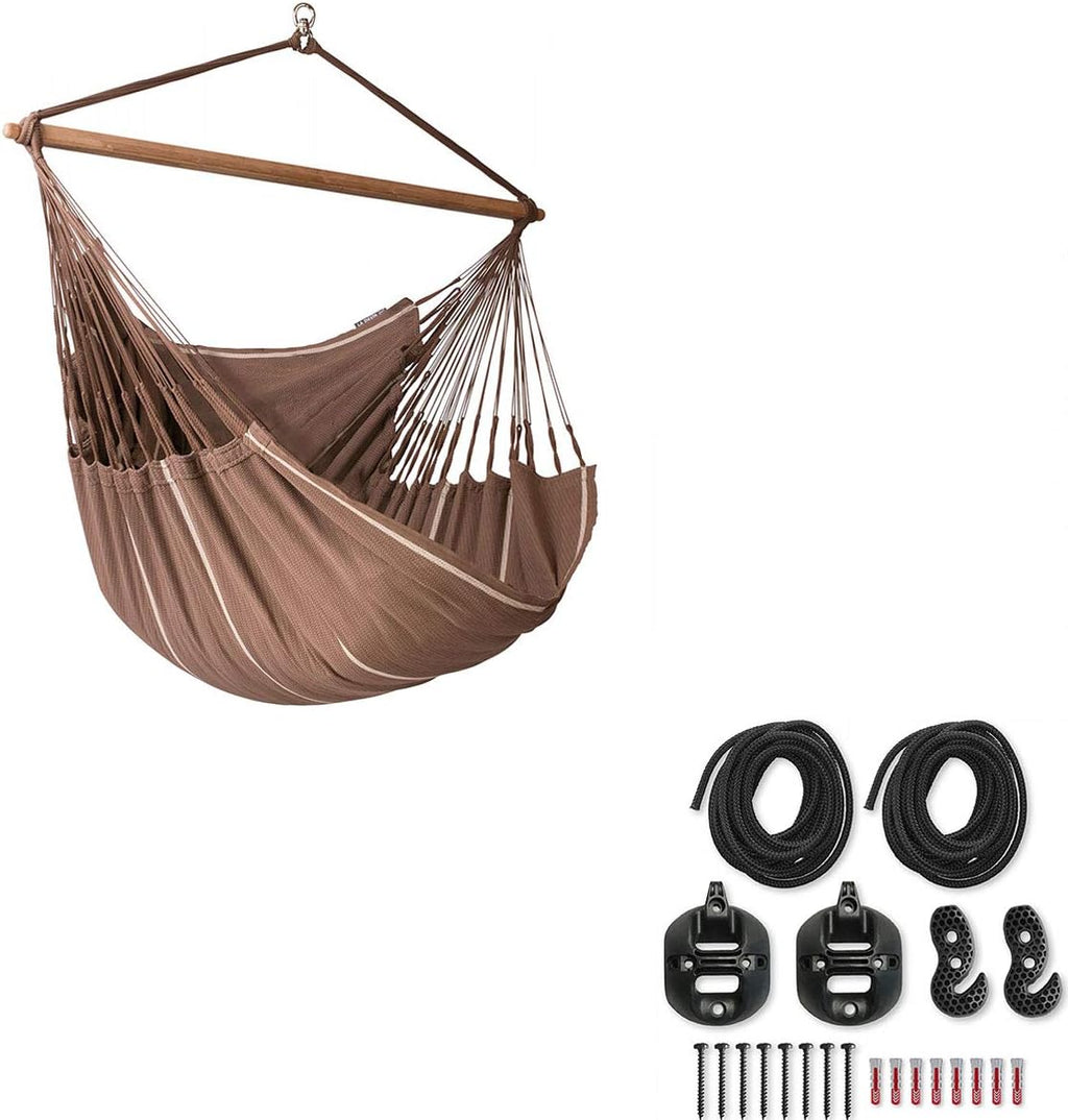 LA SIESTA® - XL King Habana Cotton Hammock Chair & CasaMount - Hanging Chair w/Suspension Kit for Walls Ceilings & Square Beams - Indoor Outdoor Swing Hanging Chair Bedroom Patio Balcony - Chocolate