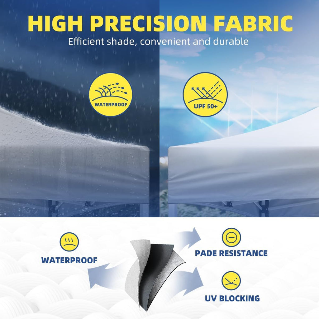 10x10ft Pop Up Canopy Tent Instant Shelter, Portable Outdoor Sun Shade with Silver Coated UPF 50+ Waterproof Top, 3-Height Adjustable Frame for Camping, Parties, Events (White)