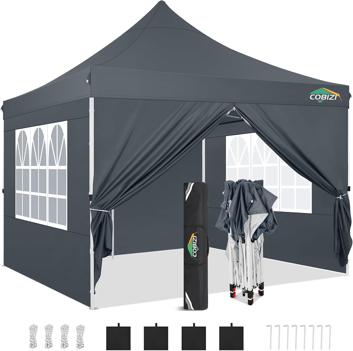 COBIZI 10x10 Pop Up Canopy with 4 Sidewalls, Pop up Tent 10x10 for Parties, Backyard, Commercial, Waterproof and Portable Instant Shelter UV50+ Ez Outdoor Canopy Gazebo with 4 Sandbags