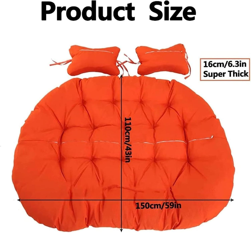 2 Person Egg Chair Cushion Replacement Double Hanging Rattan Chair Cushion Hanging Rocking Chair with 2 Adjustable Headrests Hanging Mattress for Patio Garden Furniture(M)