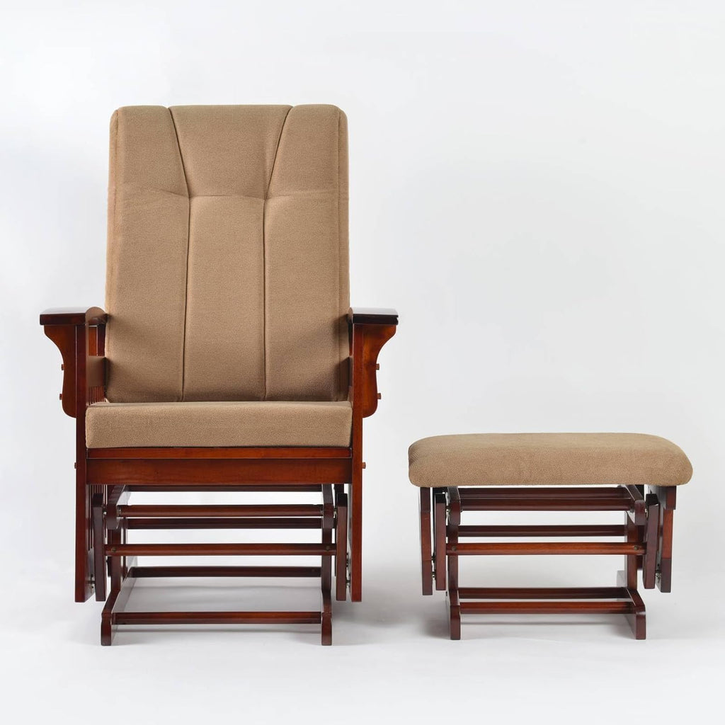 Glider Rocking Chair Nursery with Ottoman Smooth Rocking Motion, Easy to Assemble, Solid Hardwood Base Indoor Adult (Coffee)