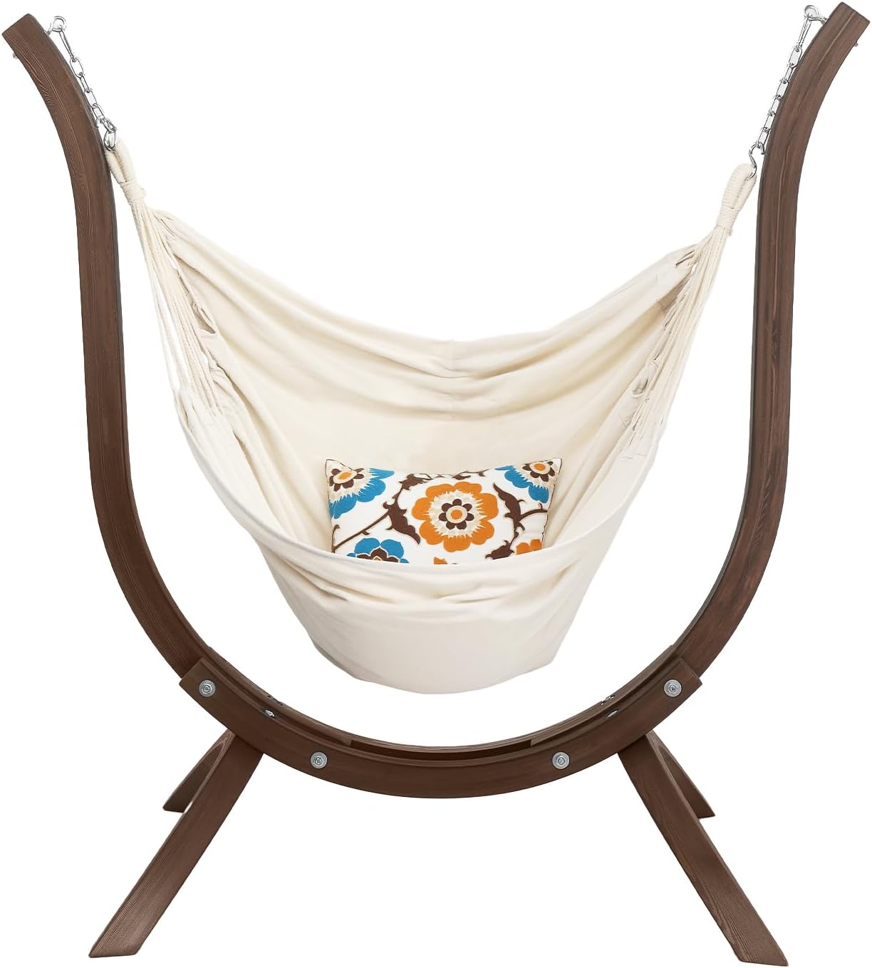 ONCLOUD 550 LBS Hand-Made Elegant Hammock Chair W/Stand, Premium Curved Wooden Hammock Stand w/Chair, One Comfy Cusion Included Hammock Set