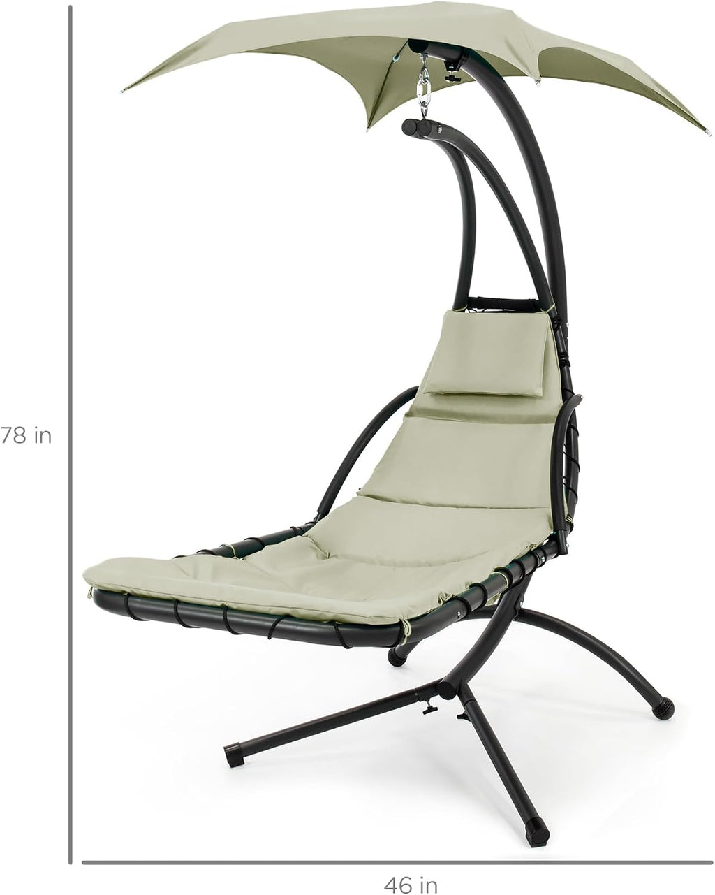 Best Choice Products Outdoor Hanging Curved Steel Chaise Lounge Chair Swing w/Built-in Pillow and Removable Canopy - Sage
