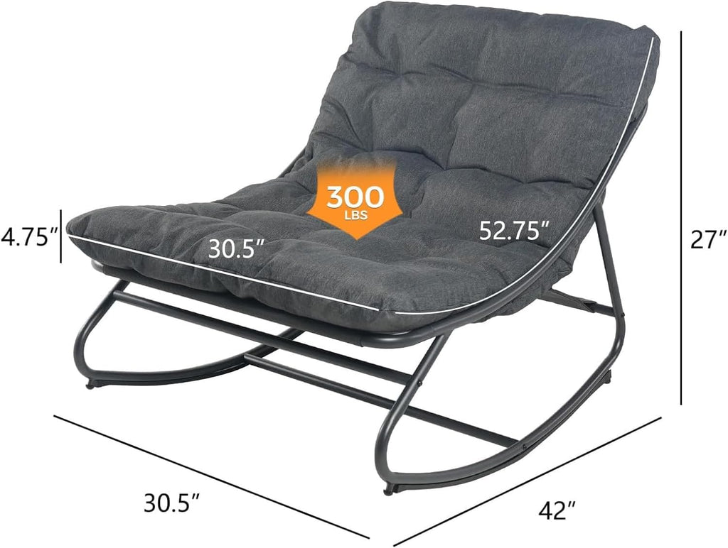 Grand patio Rocking Chair Indoor and Outdoor, Metal Patio Lounge Rocking Chair with Thick Cushion, Comfy Modern Rocker for Living Room Porch Backyard