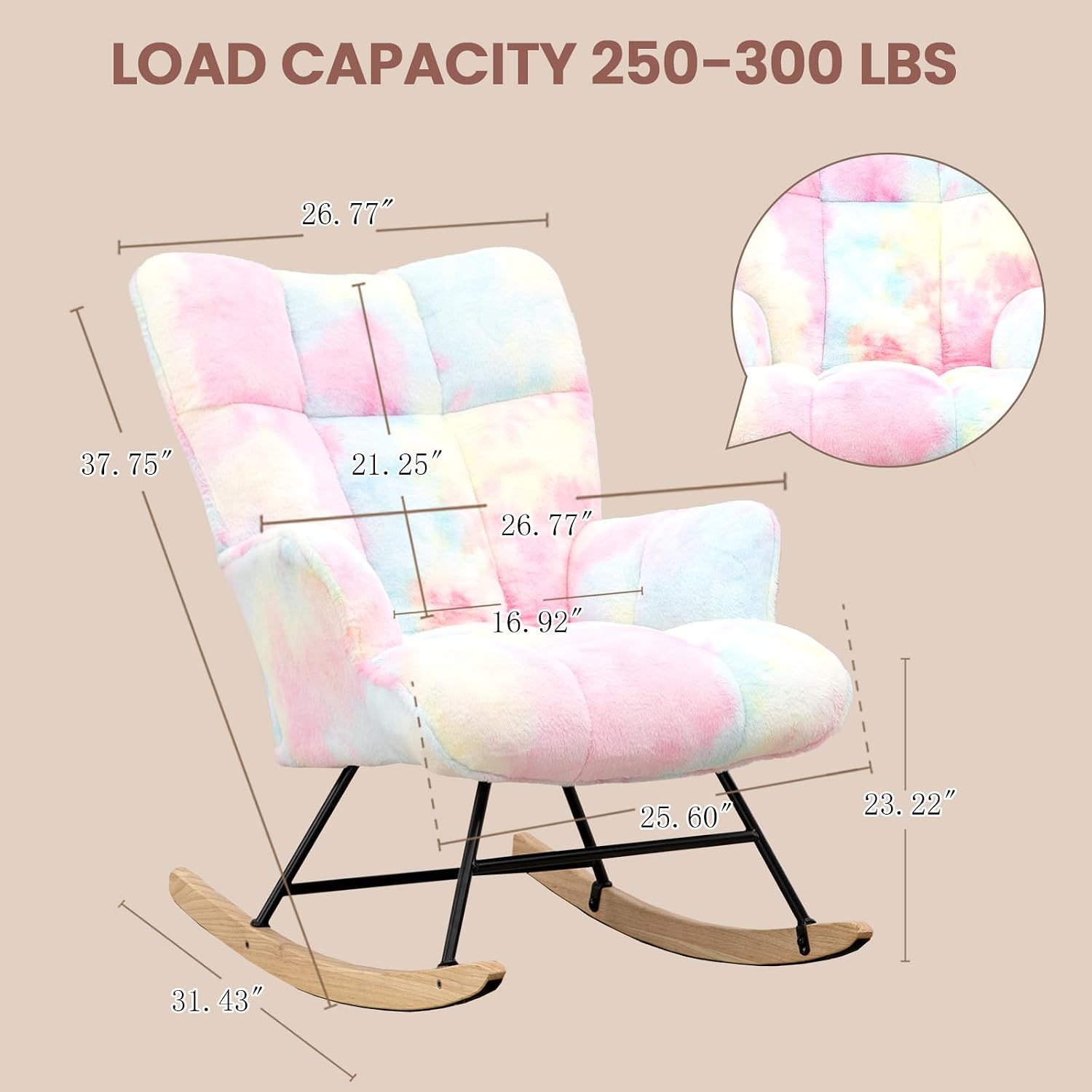 SAETSFEG Nursery Rocking Chair Teddy, Upholstered Glider Rocker with High Backrest, Comfortable Stylish Accent Armchair with Padded Seat for Living Rooms, Bedrooms, Offices, Colorful
