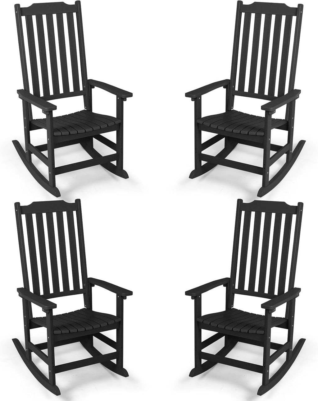 Outdoor Rocking Chairs Set of 4, Oversized All Weather High Back Porch Rocker, Patio Rockers for Outside