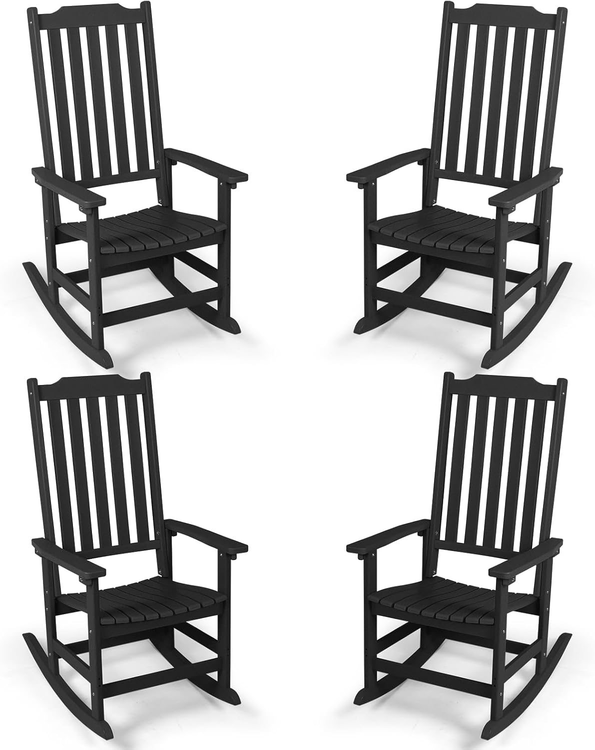 Outdoor Rocking Chairs Set of 4, Oversized All Weather High Back Porch Rocker, Patio Rockers for Outside
