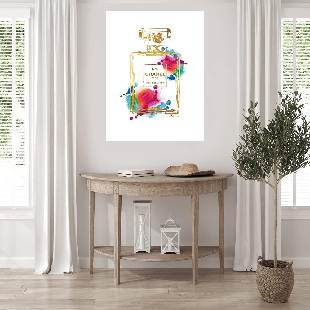 Fine Art Canvas Golden Splash Perfume Canvas Wall Decor by Artist Amanda Greenwood for Living Room, Bedroom, Bathroom, Kitchen, Office, Bar, Dining & Guest Room - Ready to Hang - 24 in x 32 in