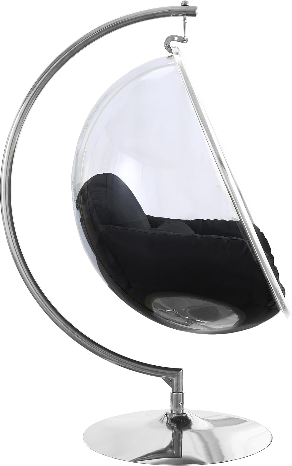 Meridian Furniture 507Black Luna Collection Modern | Contemporary Clear Acrylic Accent Swing Chair with Durable Metal Base and Fabric Seat, Black, Chrome Finish, 41.5' W x 29.5' D x 64' H