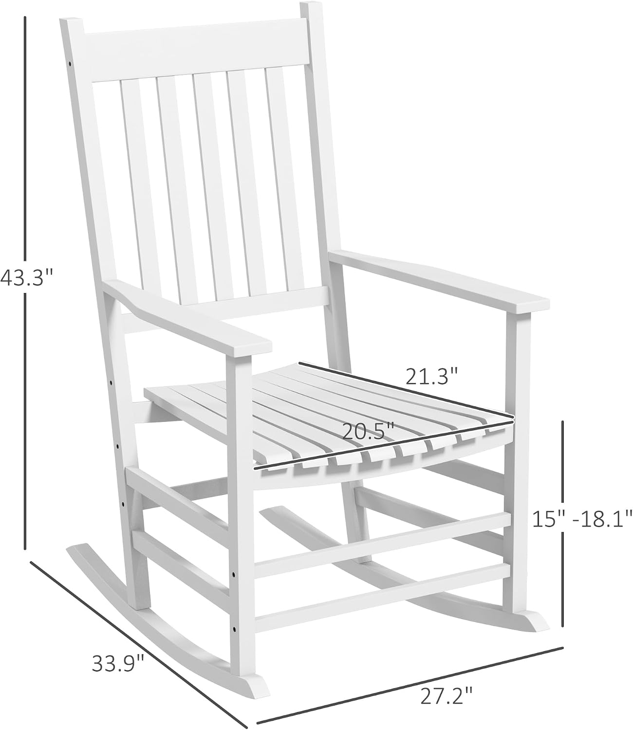 Outsunny Outdoor Rocking Chair Set of 2, Patio Rocking Chair with Smooth Curves, High Density Wooden Rockers for Lawn Garden Porch, Supports Up to 350lbs, White