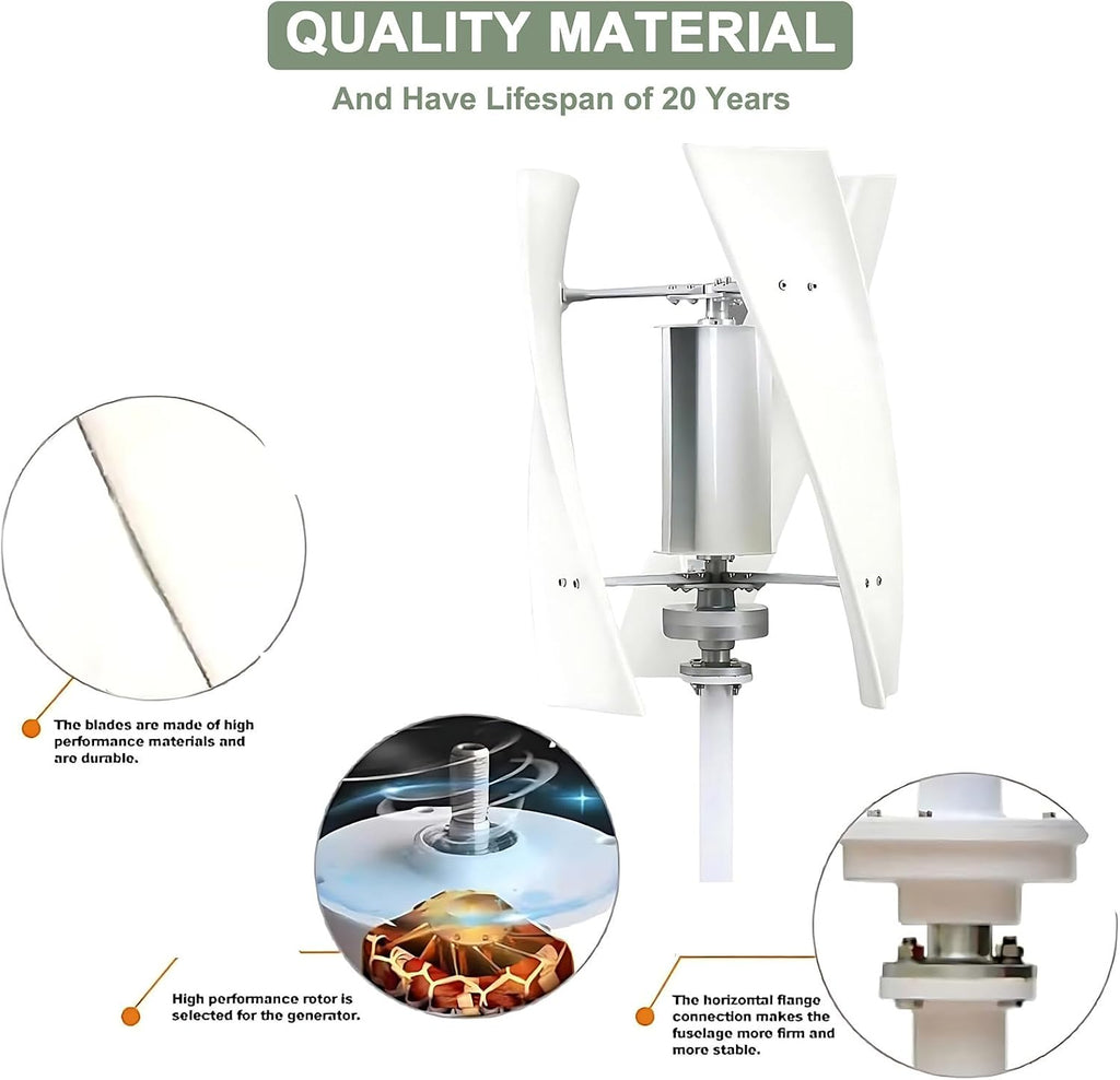 Vertical Wind Turbine Generator for Home 1500W 12V 24V 48V with MPPT Low Noise, energy efficient wind power for Farm Garden for Marine,RV,Home,Windmill Generator color-220V