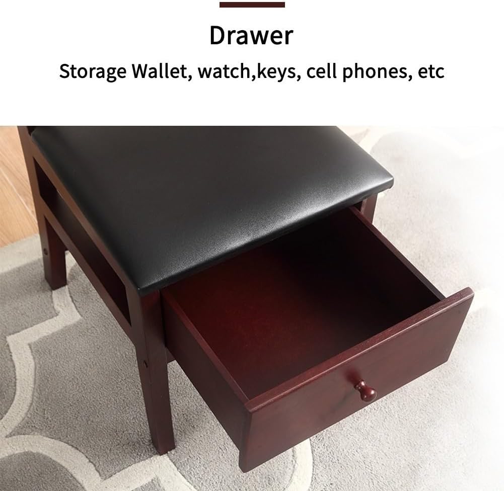 Wooden Suit Valet Stand with Contour Hanger Chair Valet with Drawer Trouser Bar and Tie & Belt Bar Freestanding Clothes Valet Stand Organizer Storage for Men and Women(Dark Brown)