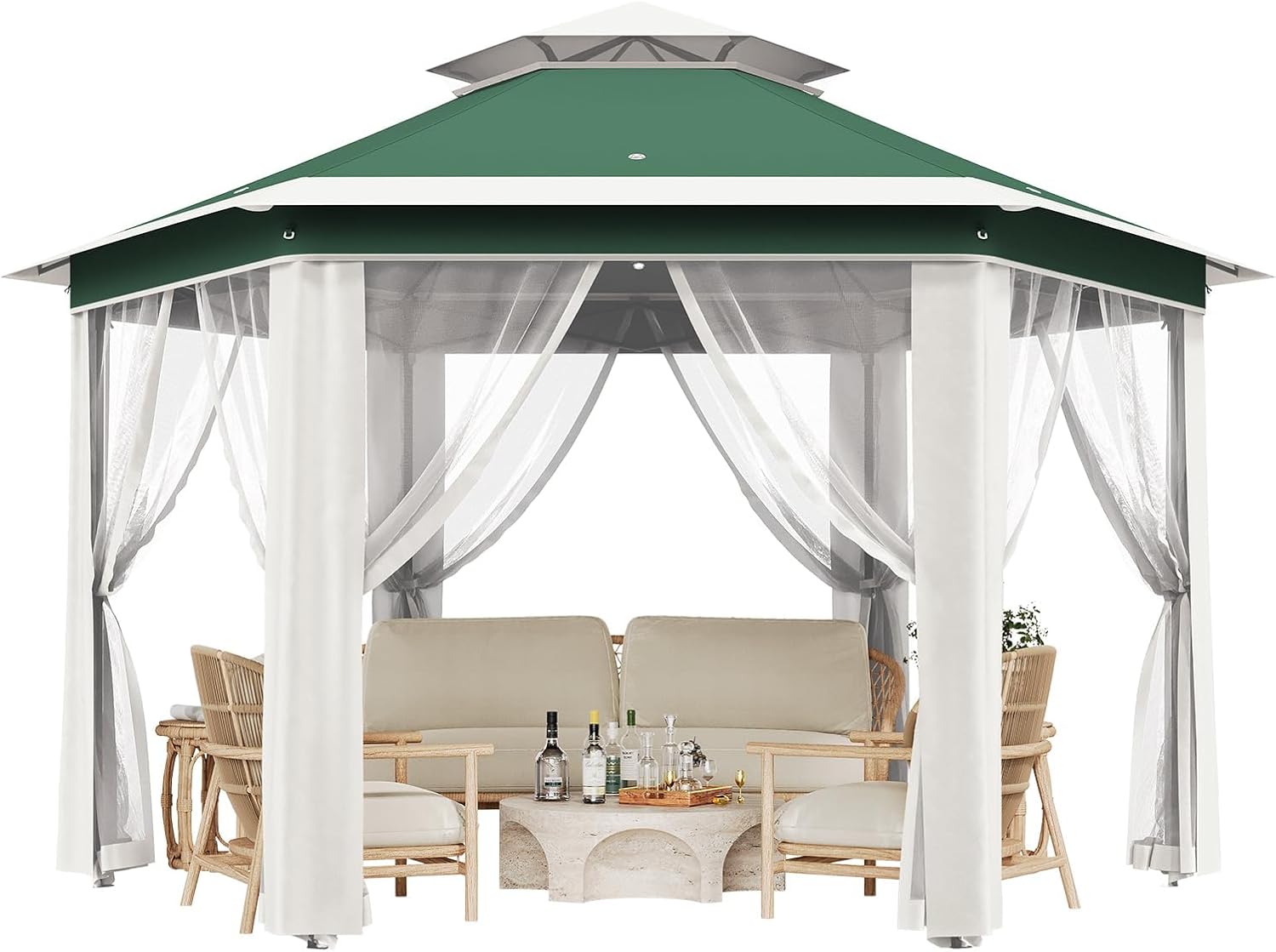 13x13 Ft 6-Sided Pop-Up Gazebo Canopy Tent with Removable Mesh Netting - Waterproof UV Protection Outdoor Instant Shelter for Patio, Backyard, Camping & Beach