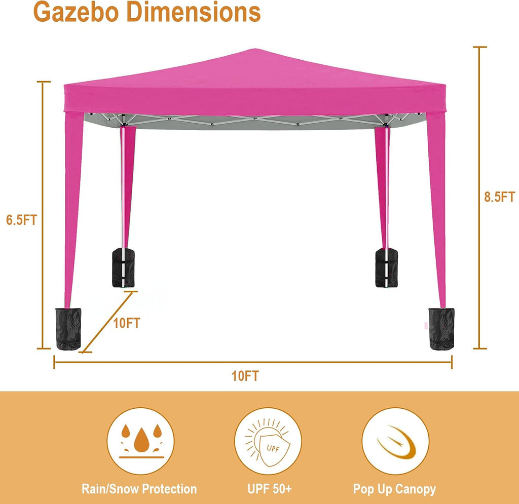 10x10 Pink Pop Up Canopy Tent Heavy Duty with 4 sidewalls Commercial Outdoor Party Tent Event Wedding Tents Instant Canopy Gazebo with Carry Bag UPF 50+ Waterproof