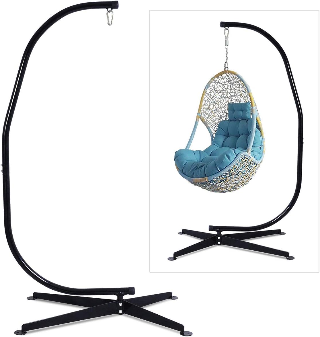 SAFSTAR Hammock Chair Stand Only, Hanging Hammock Stand, Heavy-Duty Steel Stand Only, 330 LBS Load Capacity, Only Hammock Swing Stand for Indoors & Outdoors Porch Patio Hanging Chair Swing (Black)