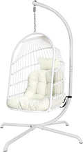 Chihee Egg Chair with Ultra Strong Stand and Cushion Foldable Wicker Rattan Hanging Chair Indoor Outdoor Patio Lounging Chair 330 lbs Capacity Balcony Porch Bedroom Garden