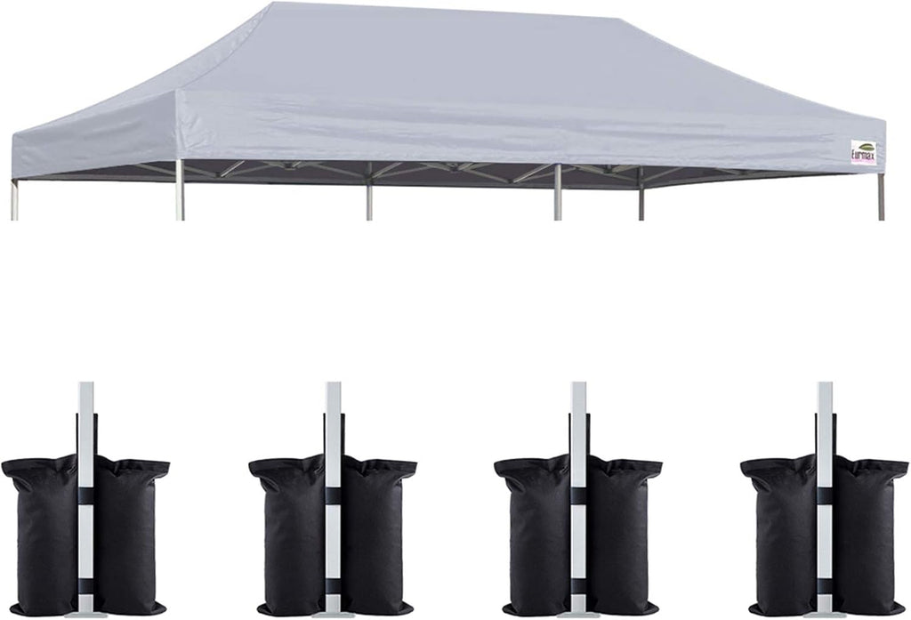 Eurmax USA 10x20 Pop Up Canopy Replacement Top,Universal Instant Canopy Cover ONLY,Heavy Duty UPF 50+ UV Protection,Water & Wind Resistant Tarp,30+ Colors Available,Bonus 4 Sand Bags (Grey)