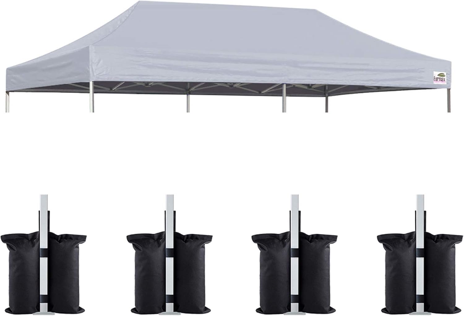 Eurmax USA 10x20 Pop Up Canopy Replacement Top,Universal Instant Canopy Cover ONLY,Heavy Duty UPF 50+ UV Protection,Water & Wind Resistant Tarp,30+ Colors Available,Bonus 4 Sand Bags (Grey)