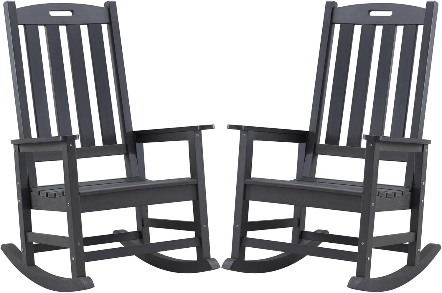 Psilvam Oversized Outdoor Rocking Chair Set of 2, HDPE Porch Rocker Chairs for Adults, All Weather Resistant Rocking Chairs for Patio Lawn Garden, 350lbs Weight Capacity (Black)