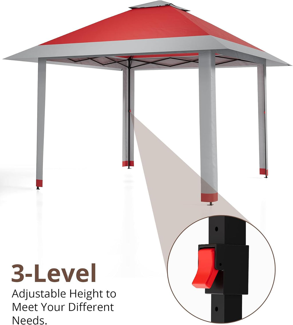 13'x13' Pop Up Gazebo, Outdoor Canopy Tent with Mosquito Netting, Pop Up Canopy with Double Roof Design & Adjustable Height, UV-Resistant Patio Gazebo Sunshade for Graden/Backyard/Lawn/Beach (Red)