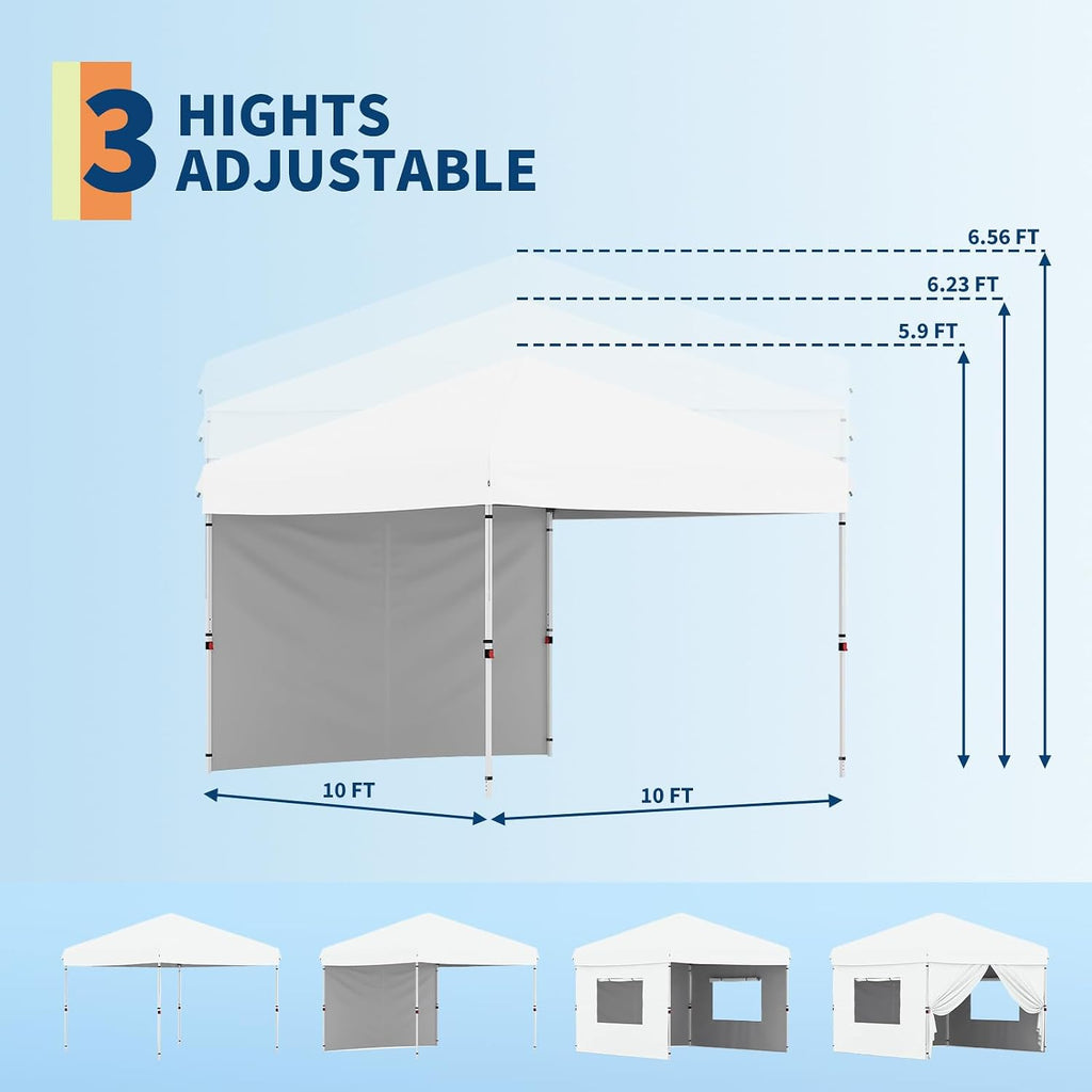 10x10FT Instant Pop Up Canopy Tent with 1 Side Wall, Heavy Duty Canopy Set, Waterproof and UV Protected Tailgate Tent for Outdoor Events (White)