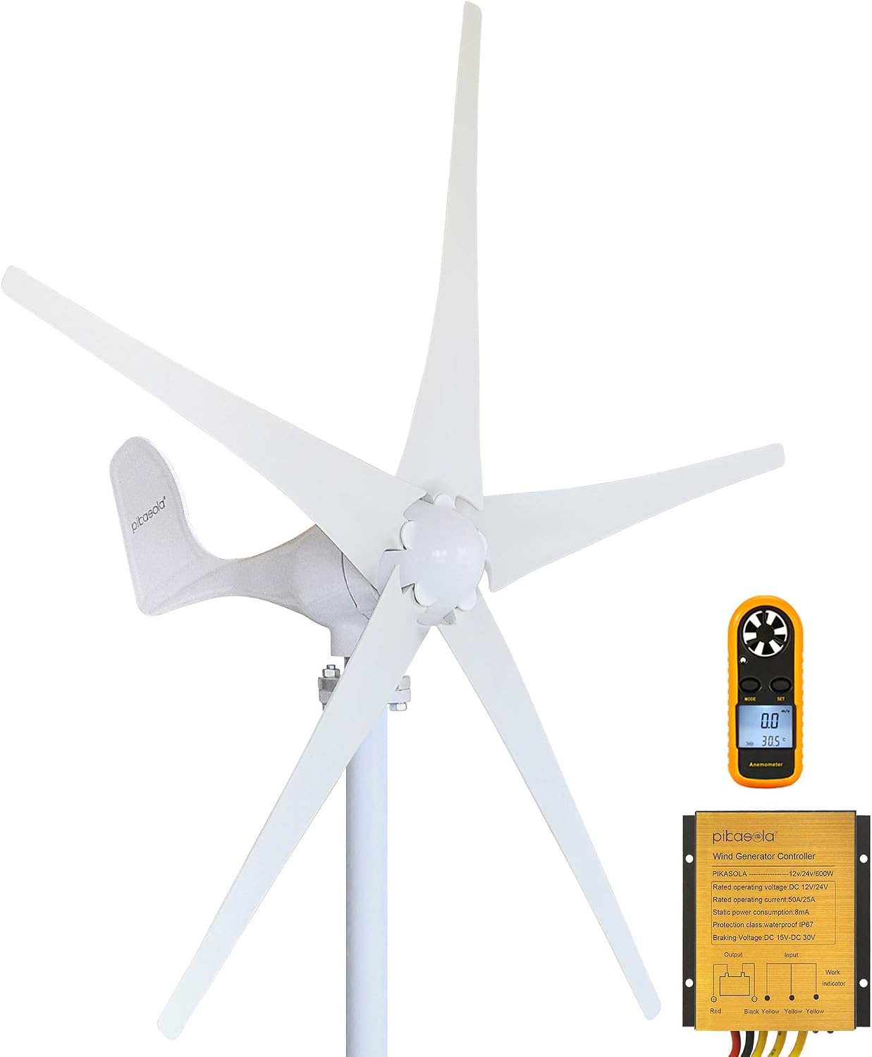 Wind Turbine Generator Kit 400W 24V with 5 Blade, Wind Generator Kit with Charge Controller, Wind Power generator for Marine, RV, Home, Windmill Generator Suit for Hybrid Solar Wind System