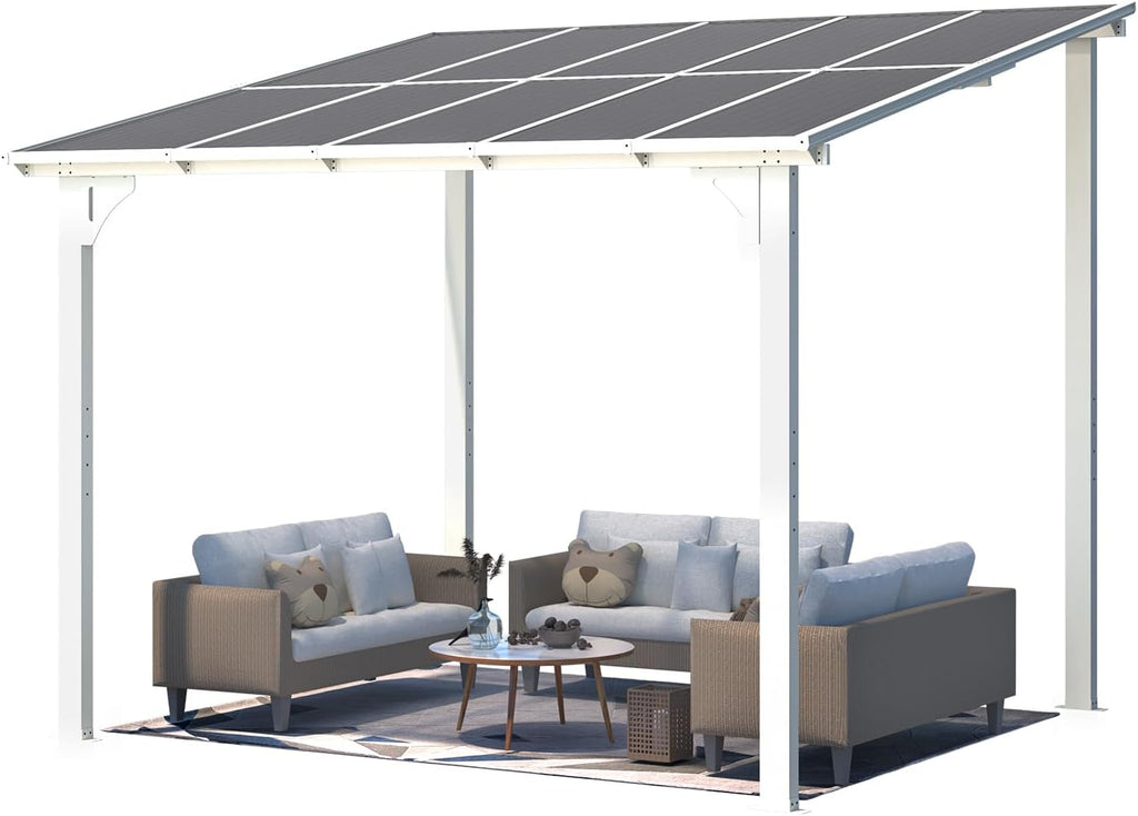 AECOJOY 10' x 8' Pergolas and Gazebos on Clearance in White, Large Wall Mounted Pergola, Outdoor Patio Lean to Gazebo Metal Awnings for Decks,Patio, Porch, Backyard and More