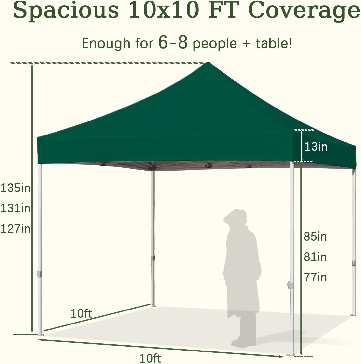 Easy 10x10 Pop Up Canopy Tent with Peak Tensioner, Heavy Duty for Commercial Use, Industry-Leading 3000mm Waterproof, 500D Silver Coated Top, Wheeled Bag, 4 Sandbags, Stakes & Ropes, Forest Green