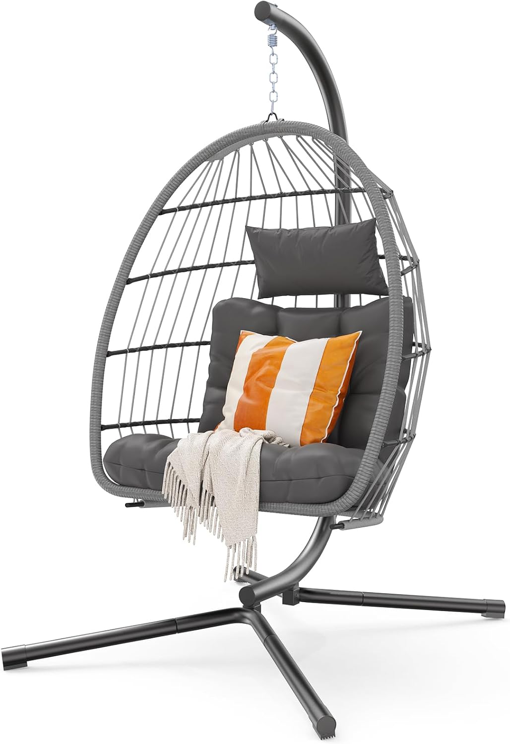 Hipicute Egg Chair with Stand,Patio Rattan Wicker Hanging Swing Egg Chair Hammock Chair for Bedroom Porch Garden,Thickened Aluminum Alloy Steel Frame and UV Resistant Cushion,350LBS Capacity