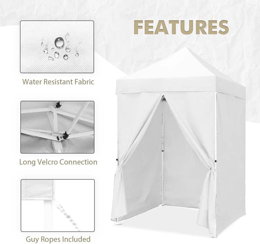 EAGLE PEAK 5x5 Instant Canopy with 4-Side Wall Panels, Small Pop up Portable Canopy Tent with Carry Bag, Light Weight Sun Shelter for Sports, Camping and Beach, White