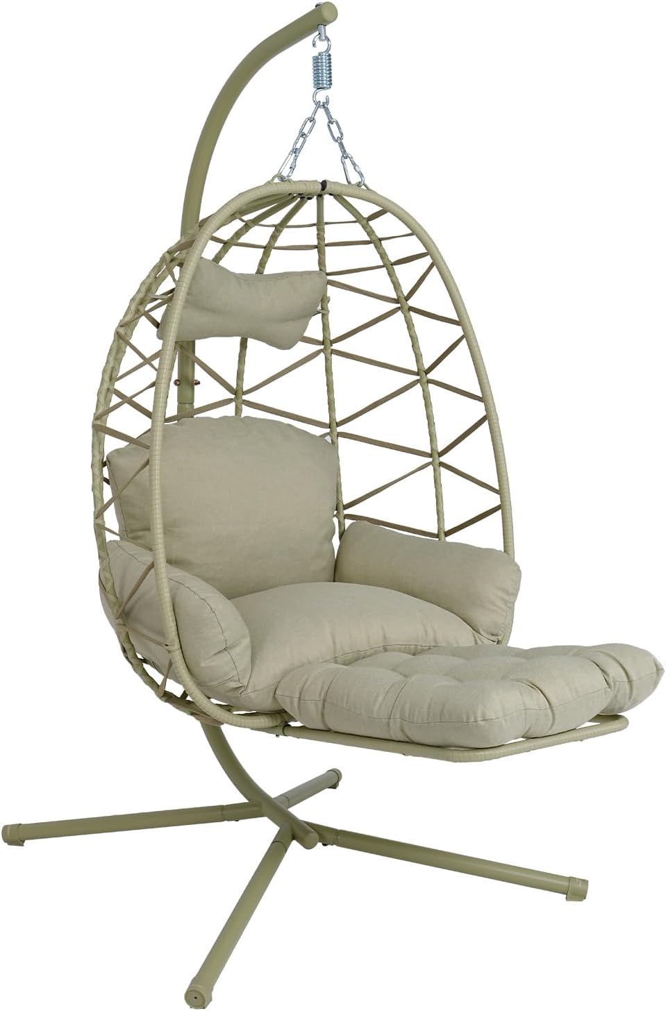 Hanging Egg Chair with Stand & Leg Rest,Rattan Wicker Swing Chair with Cushion,Patio Basket Hanging Chair Wicker Hammock Chair for Indoor Outdoor Bedroom Garden,300LBS (Coffee Rattan&Coffee Cushion)