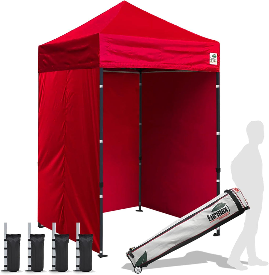 Eurmax USA 5x5 Pop Up Canopy Tent,Commercial Tent with Patented No-Tip Rolling Bag,4 Zippered Removable Walls,UV & Water Resistant Canopy Top,Heavy Duty Outdoor Gazebo,Instant Shelter(Red)