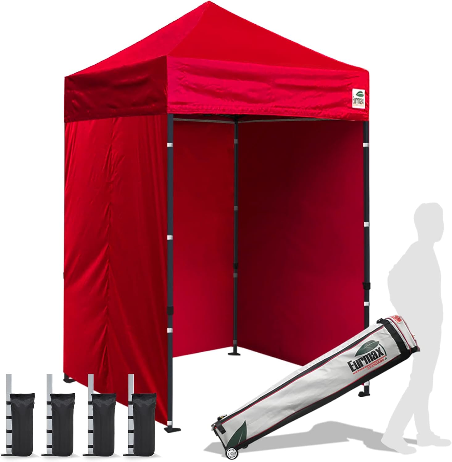 Eurmax USA 5x5 Pop Up Canopy Tent,Commercial Tent with Patented No-Tip Rolling Bag,4 Zippered Removable Walls,UV & Water Resistant Canopy Top,Heavy Duty Outdoor Gazebo,Instant Shelter(Red)