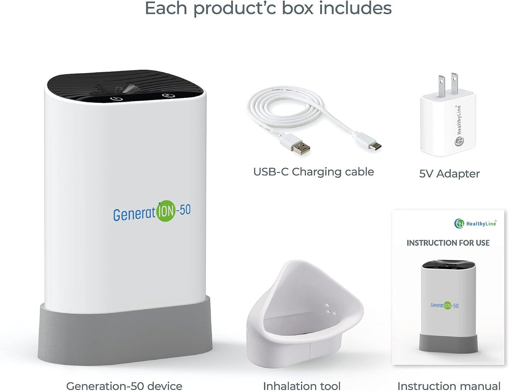 HealthyLine Generation 50 Negative Ion Generator - Small Personal Air Ionizer with Highest (50 million negative ions/cc) Output - Ozone Free, Filterless Mobile Travel - Rechargeable