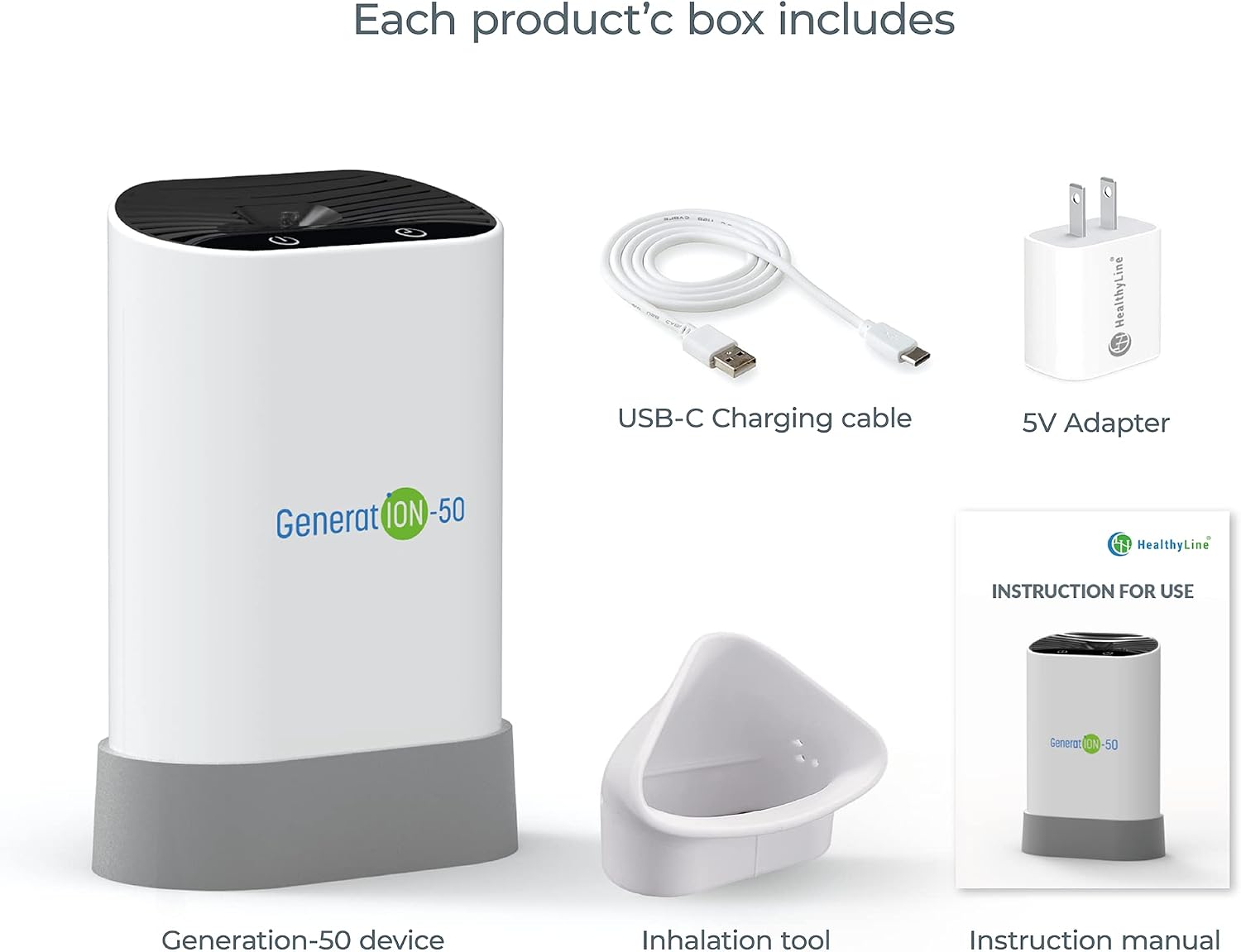 HealthyLine Generation 50 Negative Ion Generator - Small Personal Air Ionizer with Highest (50 million negative ions/cc) Output - Ozone Free, Filterless Mobile Travel - Rechargeable