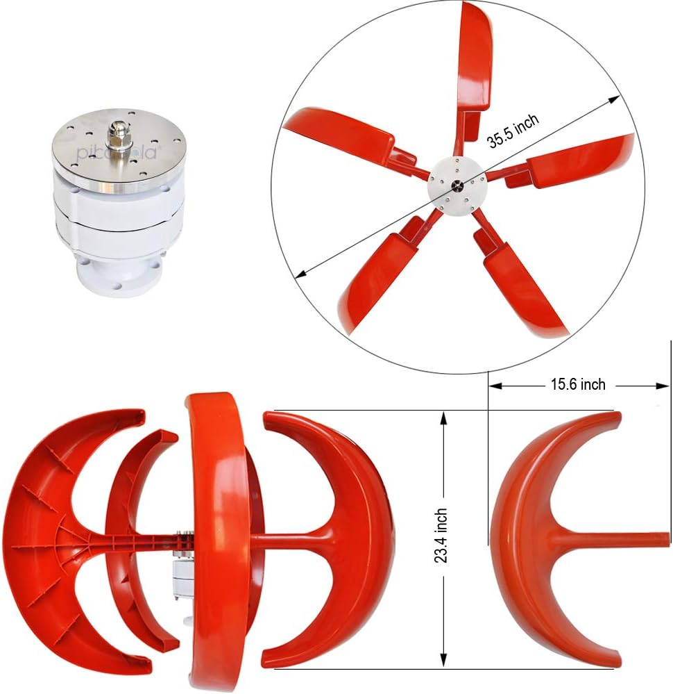 Wind Turbine 200W max 220W 12V 5 Blade Wind Vertical Axis Generator 3 Phase AC Permanent Magnet Generator Wind Turbine Kit with Controller for Hybrid Wind Solar System